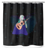 A shower curtain with a detailed tulip floral pattern, offering a timeless and elegant bathroom decor.